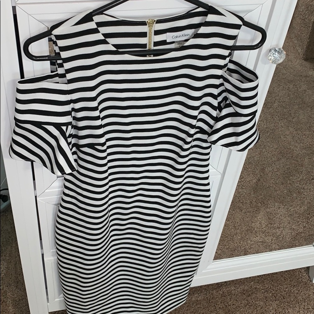 Calvin Klein Striped Cold Shoulder Sheath Dress